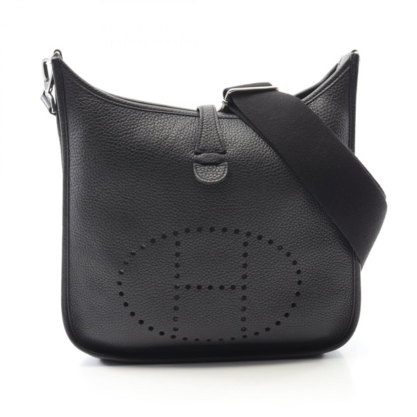 HERMES Evelyne Troyes PM Shoulder Bag Clemence leather Black Used Women SHW Z