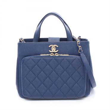 CHANEL Business Affinity Matelasse Chain Shoulder Bag A93750 Calfskin Blue GHW