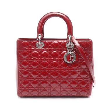 Christian Dior Lady Dior Large Cannage Shoulder Handbag Patent leather Red Used