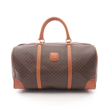 CELINE Macadam Travel Duffle Bag Canvas Leather Brown Used Women