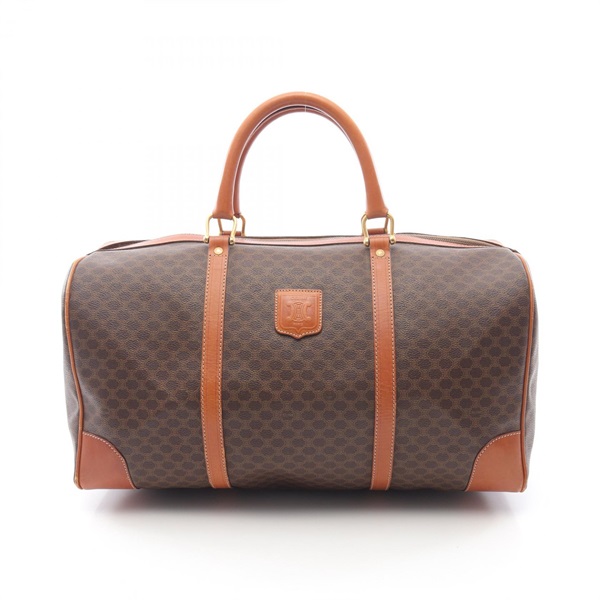 CELINE Macadam Travel Duffle Bag Canvas Leather Brown Used Women
