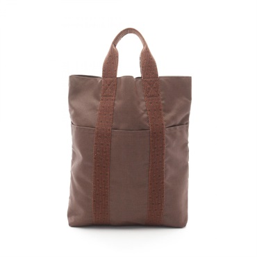 HERMES Herline Cabas Tote Bag Nylon canvas Brown Used unisex SHW
