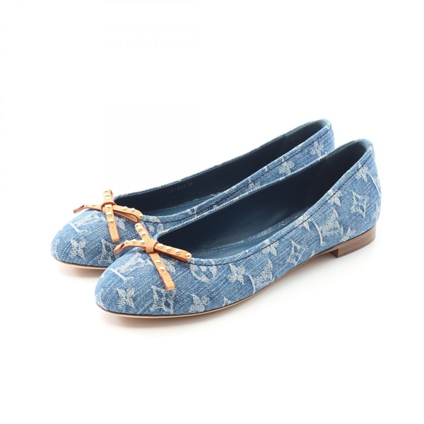 LOUIS VUITTON Nina Ballerina flat pumps 1ACK9B Monogram denim Women #38 1/2