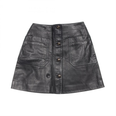 Christian Dior CD Logo Button Mini Skirt 125J31AL015 Lambskin #36 Black Women