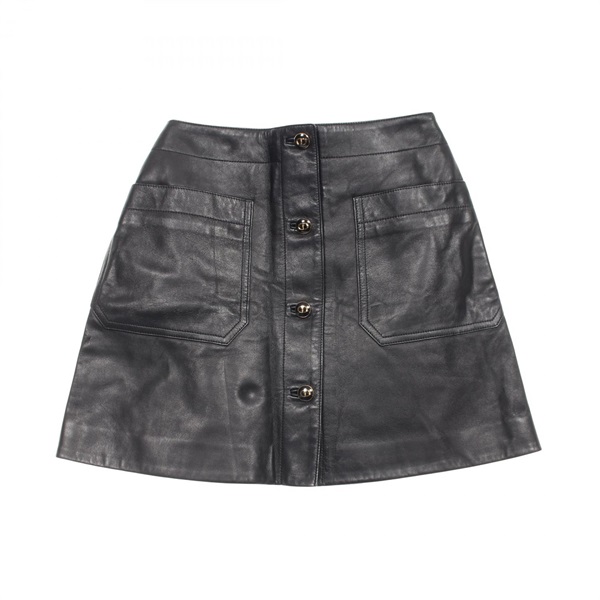 Christian Dior CD Logo Button Mini Skirt 125J31AL015 Lambskin #36 Black Women