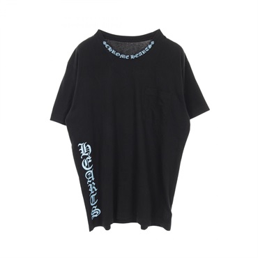 CHROME HEARTS Neck logo T-shirt #XL short sleeves cotton Black Blue Used mens