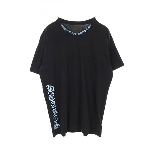 CHROME HEARTS Neck logo T-shirt #XL short sleeves cotton Black Blue Used mens