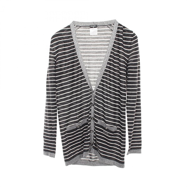 CHANEL Cardigan knitwear P34618K01089 cashmere silk Black White Used Women #38