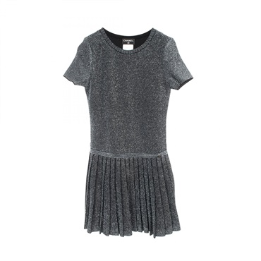 CHANEL Dress P50522 Rayon polyester Silver Blue Black Used Women size 36