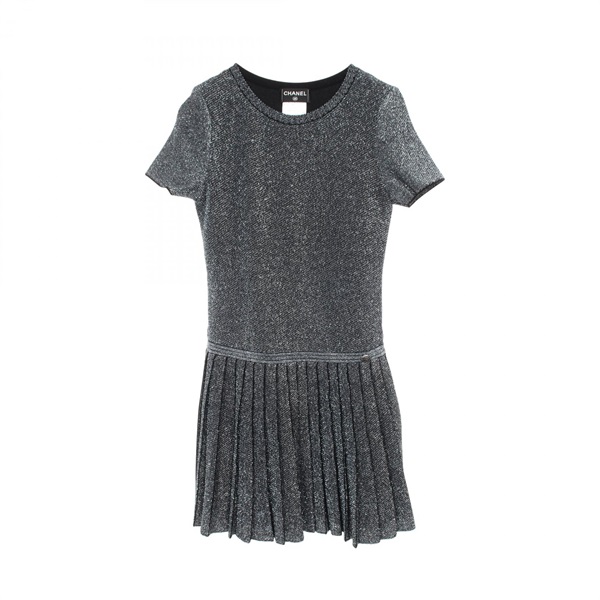 CHANEL Dress P50522 Rayon polyester Silver Blue Black Used Women size 36
