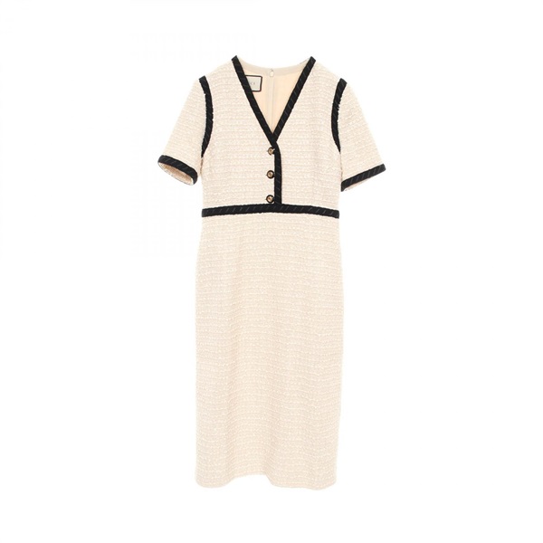 GUCCI Interlocking G Button Dress 572387 cotton Beige Black Used Women size 38