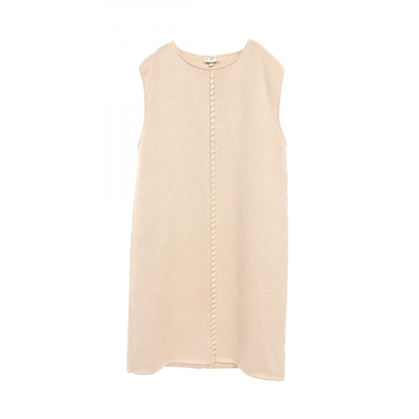 HERMES Dress sleeve less silk linen Beige Used Women size 38