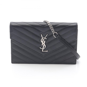 SAINT LAURENT Cassandra Envelope Chain Shoulder Bag leather Black Used Women