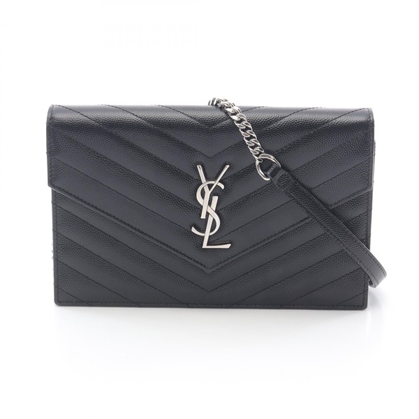 SAINT LAURENT Cassandra Envelope Chain Shoulder Bag leather Black Used Women