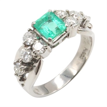 JEWELRY Emerald Diamond Ring Pt900 Platinum Green Used Women US size 6.5