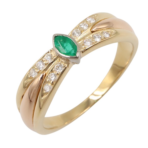 CARTIER Emerald Diamond Ring 18KYG Yellow Gold 18KPG 18KWG Women US size 6.5