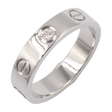 CARTIER Mini Love ring 1P Diamond 18KWG White Gold Used women US size 3.75 #46
