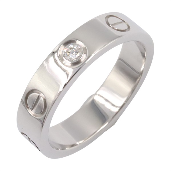 CARTIER Mini Love ring 1P Diamond 18KWG White Gold Used women US size 3.75 #46