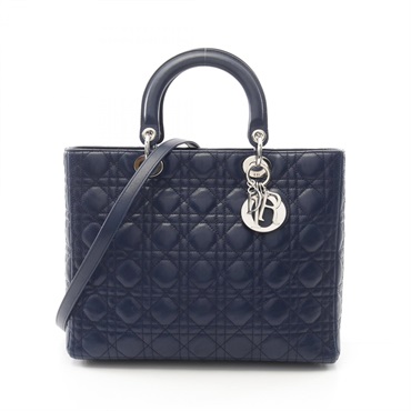 Christian Dior Lady Dior Large Cannage Shoulder Handbag M0556ONGE leather Navy