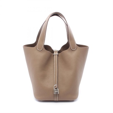 HERMES Picotin Lock MM Handbag Clemence leather Etoupe Grey Used Women Z SHW