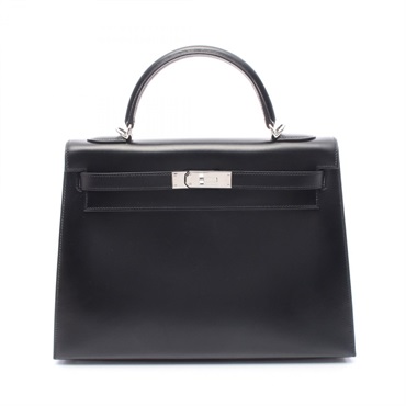 HERMES Kelly 32 Shoulder Handbag Box calf leather Black Used Women SHW I