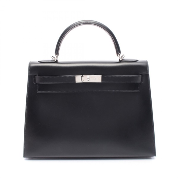 HERMES Kelly 32 Shoulder Handbag Box calf leather Black Used Women SHW I