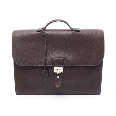 HERMES Sac Adepeche 41 Business Hand bag Fjord leather Brown Used mens K SHW