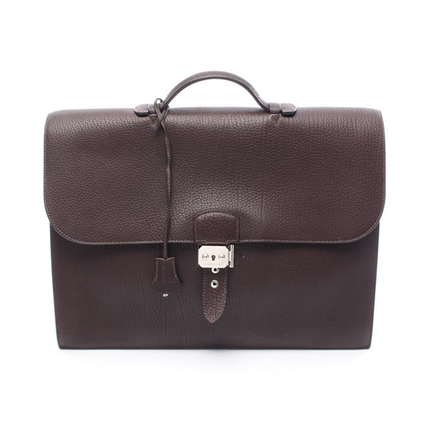 HERMES Sac Adepeche 41 Business Hand bag Fjord leather Brown Used mens K SHW