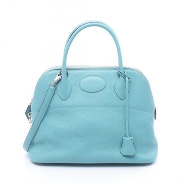 HERMES Bolide31 Shoulder Handbag Clemence leather Blue Saint-Cyr Used X SHW