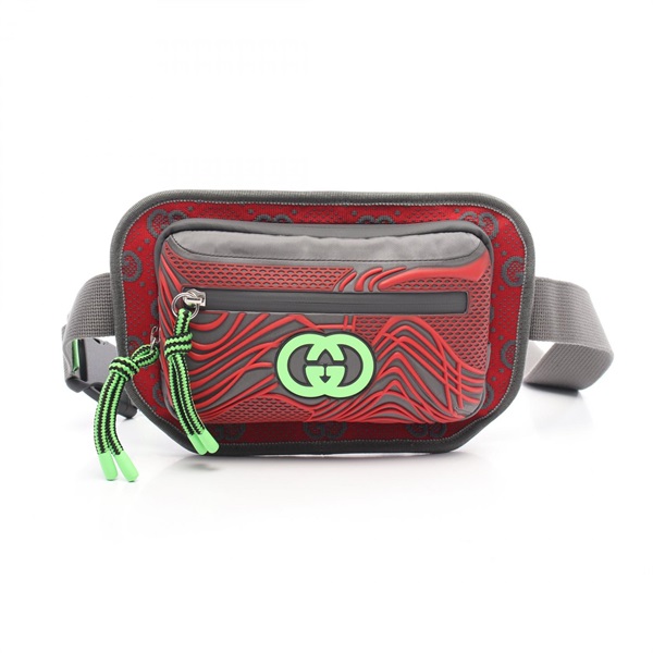 GUCCI GG Crossbody Belt Waist bag 752102 Nylon Gray Red Green Used mens