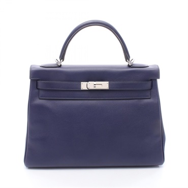 HERMES Kelly 32 Verso Shoulder Handbag Evercolor leather Blue encre Used D SHW
