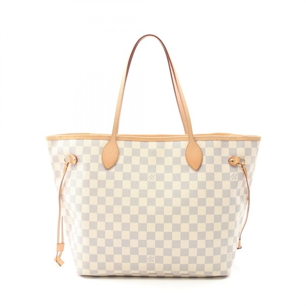 LOUIS VUITTON Neverfull MM Shoulder Tote Bag N51107 Damier Azur White Used Women