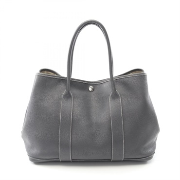 HERMES Garden Party PM Tote Bag K Negonda Leather Gray Ardoise Used