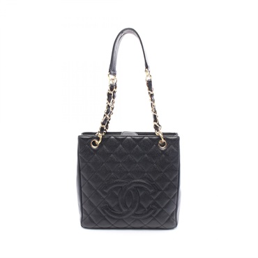 CHANEL Matelasse PST Tote Shoulder Bag leather Grained calfskin Black Used Women