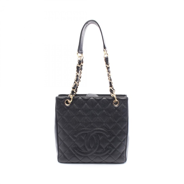 CHANEL Matelasse PST Tote Shoulder Bag leather Grained calfskin Black Used Women