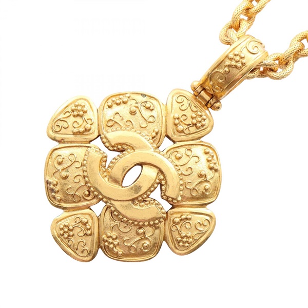 CHANEL COCO Mark Long Necklace Pendant Gold Plated Used Women CC
