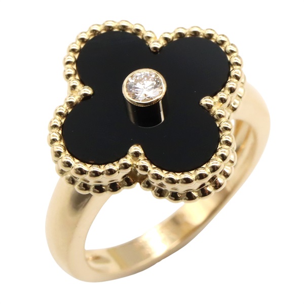Van Cleef & Arpels Vintage Alhambra Ring Onyx 1P Diamond 18KYG Gold US size 4.75