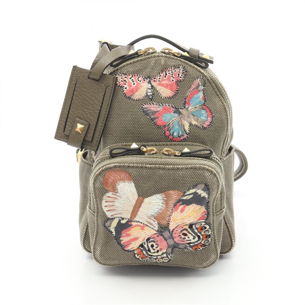 Valentino Rucksack Backpack canvas Khaki Multicolor Used Women