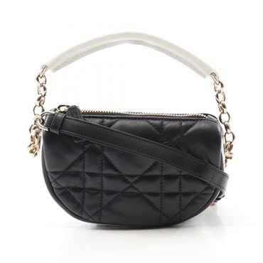 Christian Dior Vibe Micro Hobo Chain Shoulder Handbag S7200ONOA Leather B&W Used