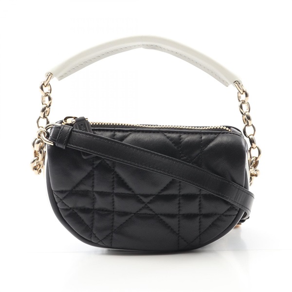 Christian Dior Vibe Micro Hobo Chain Shoulder Handbag S7200ONOA Leather B&W Used