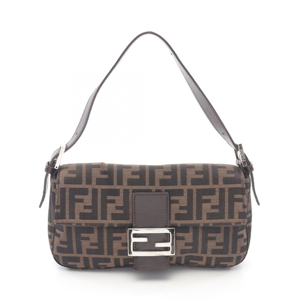 FENDI Mamma bucket Zucca Handbag canvas leather Brown Used Women