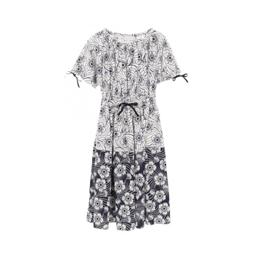 MONCLER Short Sleeve Midi Dress 2G71210 Cotton Navy White Size 38 Used Women