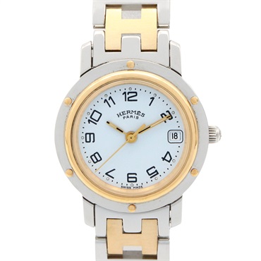 HERMES Clipper Wrist Watch CL4.220 Quartz Gold Plated Stainless Steel Used Women