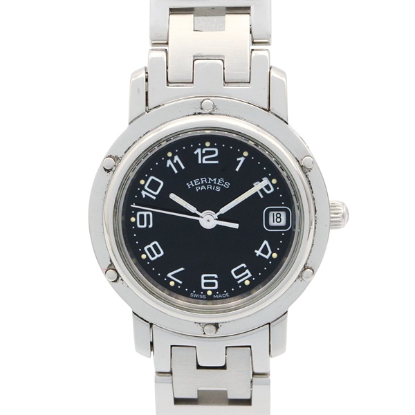 HERMES Clipper Wrist Watch CL4.210 Quartz Stainless Steel Used Women Black