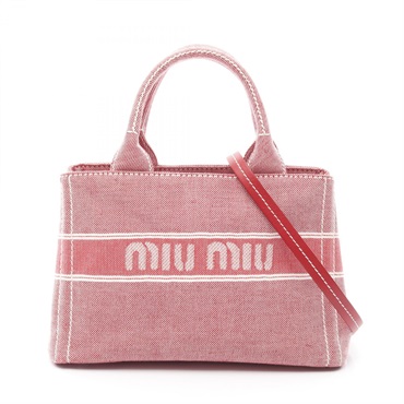 Miu Miu DENIM LOGO Shoulder Tote Bag 5BA219 canvas Red Used Women