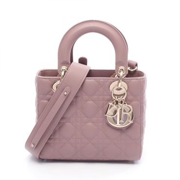 Christian Dior Dior Lady Small 2Way Shoulder Handbag leather Pink Used Women