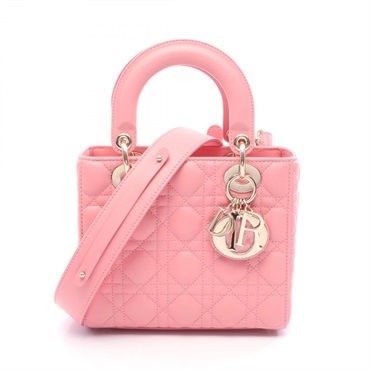 Christian Dior Dior Lady Small 2Way Shoulder Handbag leather Pink Used Women
