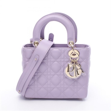 Christian Dior Lady Dior Small Cannage 2Way Shoulder Handbag leather Purple Used