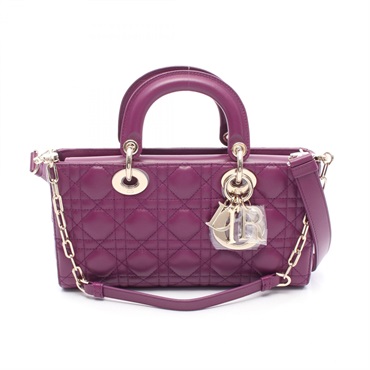 Christian Dior Lady D-Joy Medium Cannage Shoulder Tote Handbag leather Purple