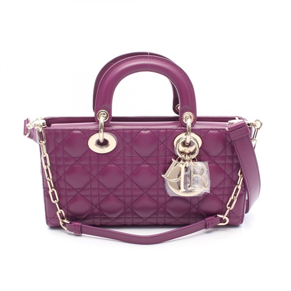 Christian Dior Lady D-Joy Medium Cannage Shoulder Tote Handbag leather Purple